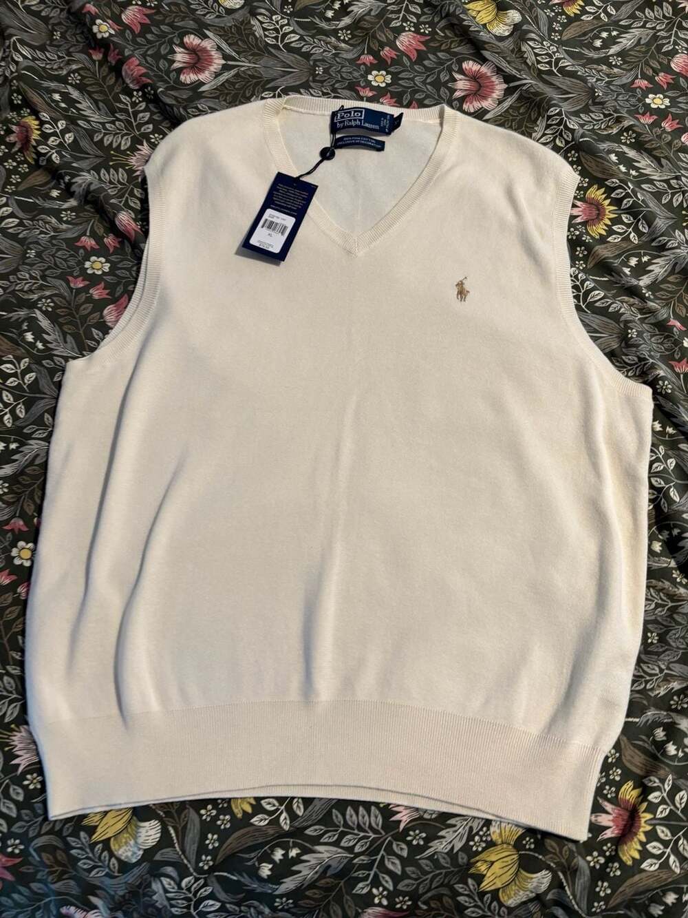Polo Ralph Lauren Sweater Vest Size XL Cream Pima Cotton V-Neck Pullover